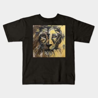 Abstract Lion Face Yellow Brown Painting Kids T-Shirt